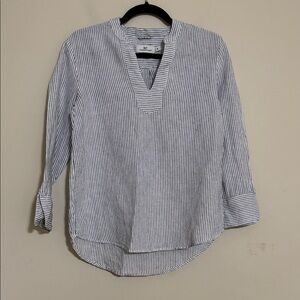 Vineyard vines Blue White Striped Blouse top women linen XS casual vacation boho